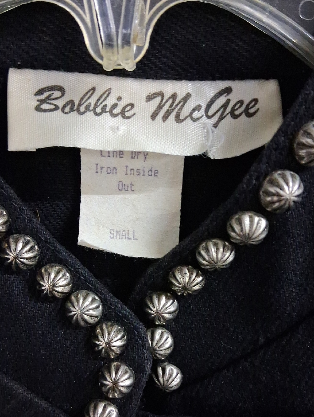 Bobbie McGee Open Black Vest with Silver Stud Trim. Size S